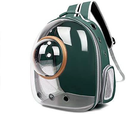 Galatée Katzen Rucksack Träger, Hund, Haustier Rucksack Blasen Rucksack, wasserdichte, Klare Haustier Kapseltasche Im Freien, Raumkapsel Haustier-Rucksack Belüften(Grün, Transparente Abdeckung)