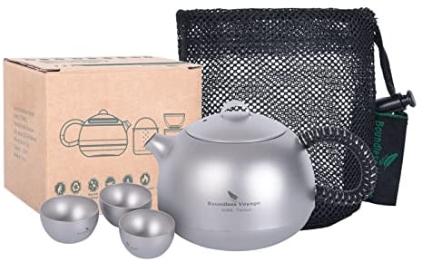 Boundless Voyage 380ml Titanium Tea Kettle with Filter +3pcs 25ml Cup Ultralight Outdoor Teapot Set Camping Coffee Tea Water Maker Ti3109D(no storage bag)