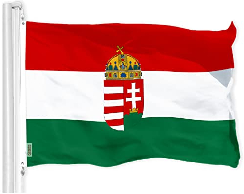 G128 LiteWeave Pro Series Flagge mit Ungarn-Wappen, bedruckt, 150D-Polyester, für drinnen und draußen, lebendige Farben, Messingösen, dicker und langlebiger als 100D 75D Polyester