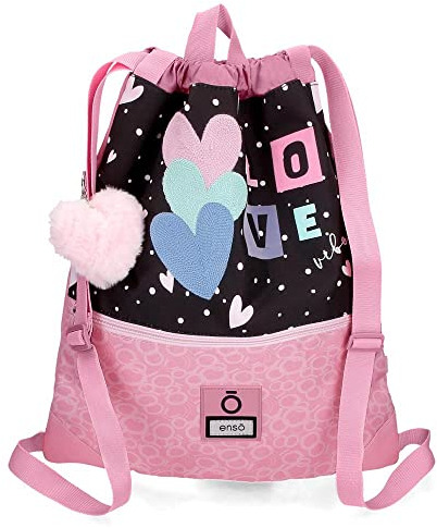 Enso Love Vibes Rucksack mit Reißverschluss, Rosa, 35 x 46 cm, Polyester, Rosa, Rucksack mit Reißverschluss