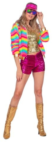 WILBERS & WILBERS 4805 - Kurze Festivaljacke für Damen, Regenbogenfarben, Kunstpelz, Party Disco Outfit, Karneval