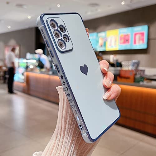 Compatible with Samsung Galaxy A52 4G/5G/A52S Case,Love Heart Pattern Electroplated Design Soft TPU Shockproof Protective Phone Case Full Camera Lens Protection Cover for Samsung Galaxy A52-Blue