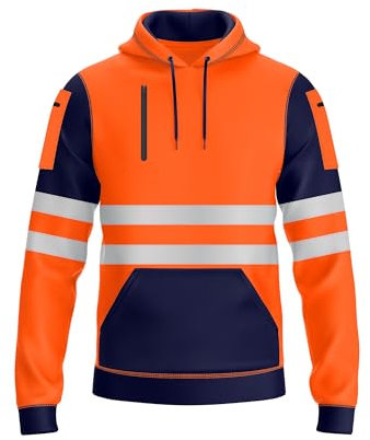 NOROZE Pull à Capuche Haute visibilité pour Homme avec Bande réfléchissante - Manteau de sécurité Haute visibilité avec 4 Poches zippées pour téléphone et Gadgets (L, Style 4: Orange Fluo/Marine)