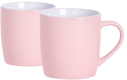 Argon Tableware Coloured Coffee Mugs - Pink - 350ml - Pack of 2 - Gloss Ceramic Stoneware Tea Mugs Latte Cappuccino Cups Hot Chocolate Cups Colourful Mug Set with Handle