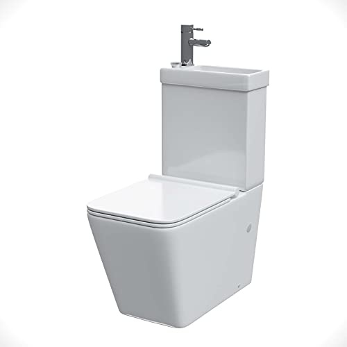 2 in 1 Combo Toilet and Basin Combined Sink Cloakroom Unit Basin Tap Set | Nova