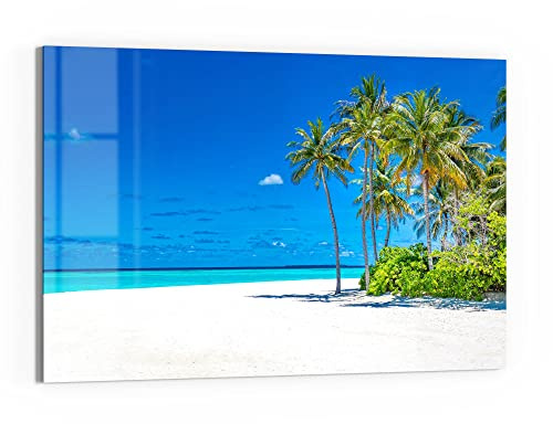 DEQORI Glasbild Echtglas | Motiv Palmenstrand Panorama | horizontal einteilig 90x60 cm | schöne Dekoration | Wandbild für Wohnzimmer, Schlafzimmer, Flur & Küche | moderne Wanddeko