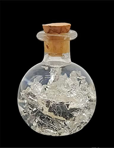 CRIGEMA - Botella ampolla de vidrio soplado con laminado metal coleccionable (PLATA)