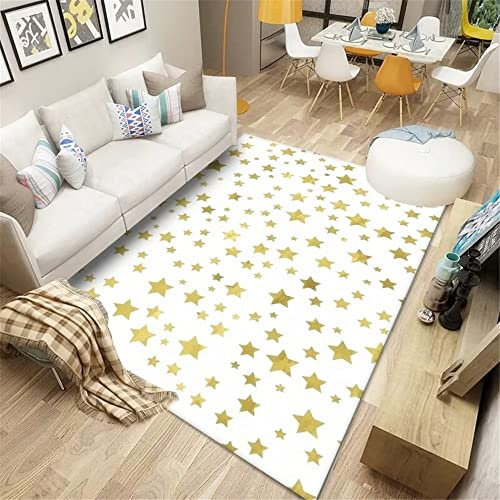 DJHWWD Teppich Jugendzimmer Teppich Für Balkon Wasserfest Teppich Wohnzimmer Gelb Dichtes Fünfzackiges Stern Muster Haltbarer Teppich Rutsch Fest 80X120Cm Teppich Mädchen Jugendzimmer Gelb