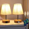 Lightess 2er Set Nachttischlampe Touch Dimmbar Tischleuchten USB LED Tischlampen Modern Vintage mit Holz Basis Retro Stoffshirm mit E14 Glühbirne Warmweiss für Wohnzimmer Schlafzimmer Tisch, Beige