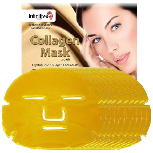 Infinitive Beauty Collagen Face Masks – Gold Face Mask Hydrates, Rejuvenates & Moisturises Skin (x10)