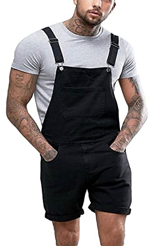 LOIJMK Jumpsuit Kurz Herren Jeans Overall Mode Arbeitsoverall Männer Latzhosen für Herren Trendy Hosenanzug Lätzchen Hose Denim - Latzhose Trägerhose Mädchen - Strampler Casual Kurze Hosen