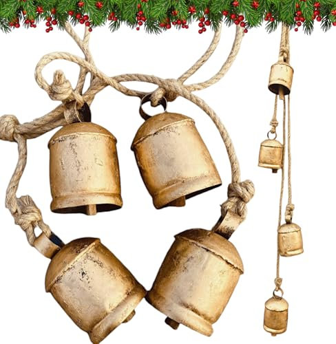 Shabby Chic Glocken Rustikale hängende Weihnachtsbaumdekoration – große handgefertigte Glückskuhglocken Vintage rustikales Metall ruhiges Windspiel solide dekorative Wanddekoration Heimdekoration