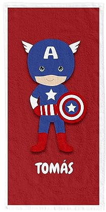 Pla Pla Pla | Toalla Personalizada de súper héroes con Nombre del niño o la niña | Toalla de Playa o Piscina | Toalla Infantil 100x150 cm | Capitán América