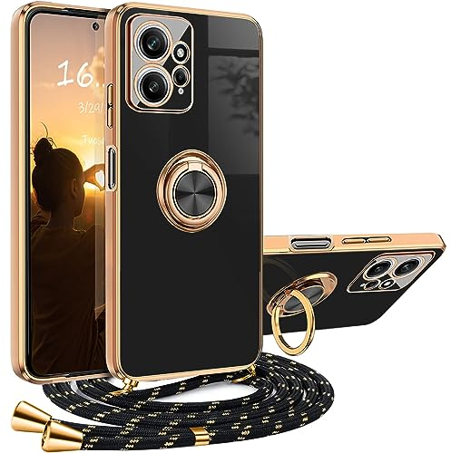 XCYYOO Coque pour Redmi Note 12 4G avec Cordon,Housse Redmi Note 12 4G avec Anneau Antichoc Magnétique Étui avec Collier Silicone Lanyard Case Téléphone Portable Redmi Note 12 4G Case avec Support