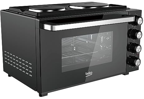 Beko MSH30B 30L Mini Oven with Grill | 90-Min Timer | Twin Hobs | 1500W Oven | Drop Down Door | Black Finish