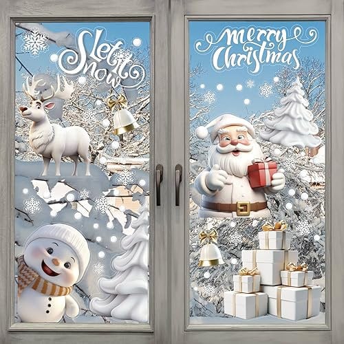 LOKIPA 8 Sheets Christmas Window Stickers Christmas Window Cling Christmas Window Decal White Stereo Static Sticker for Xmas Window Decoration