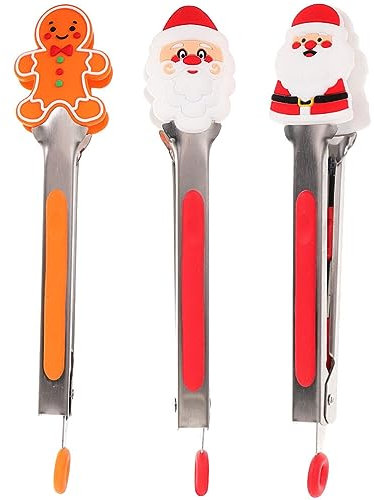 UPKOCH 3piezas Pinzas Para Alimentos De Acero Inoxidable Unidades Estilo Navideño Para Cocinar Al Aire Asar y Barbacoa Pinzas De Cocina Anti-escaldaduras