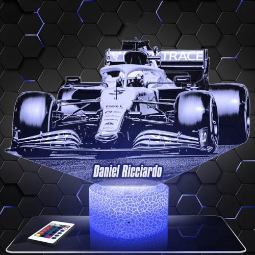 Lampephoto.fr - Formel 1 D. Ricciardo F1 3D Lampe, Touch Nachtlicht, AutoDekoration, Formel 1 Geschenk, 3D Led Illusion Geschenkidee Weihnachten Geburtstag Junge und Mädchen