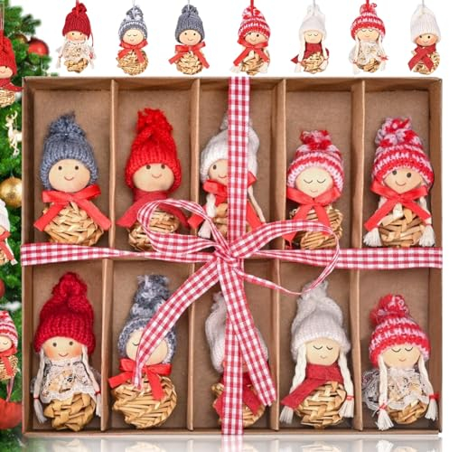 Weihnachtswichtel Anhänger Christbaumschmuck, 10er Set Strohanhänger natürlicher, Weihnachtlicher Stroh Anhänger, Weihnachtsengel Klein Figuren Anhänger, Weihnachtsbaumschmuck aus Stroh
