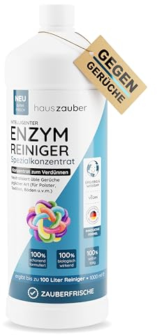 hauszauber - Enzymreiniger Konzentrat - [STARKER GERUCHSENTFERNER] - 1000 ml - Gegen Urin, Katzenurin, Hundeurin, Kot - Geruchsneutralisierer - Zauberfrische