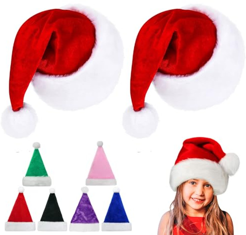 2 Stück Weihnachtsmütze Nikolausmütze Kinder Plüsch,38cm Plüsch Nikolausmütze mit doppeltem Samt für Weihnachtsfeiern,Bequemes Dicker Klassischer Nikolausmütze für festliche Partys im neuen Jahr
