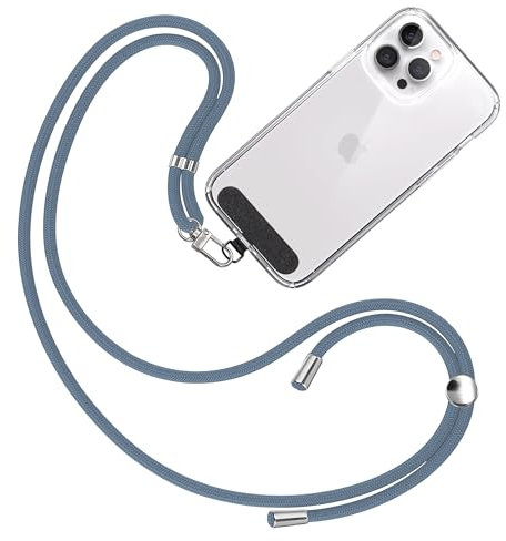 TBOC Cuerda para Movil Universal [Azul] para Colgar Funda del Teléfono Móvil en Cuello - Cuerda móvil con Parche [Negro] de Tela - Cordón para móvil con Enganche