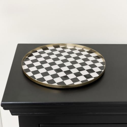 Melody Maison Black Monochrome Checked Round Tray