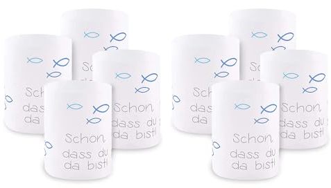 Windlicht Tischlicht Deko - 8 Stück Windlicht Fisch Tischdeko Schön Das Du Da Bist Junge Kommunion Konfirmation Deko Erstkommunion Tischdeko für Teelichter oder LED-Kerzen Taufe Deko,8 x 10cm (Blau)