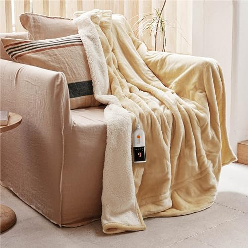 GOTCOZY Heated Blanket Electric Throw 130x160cm -Soft Silky Plush Heated Blanket with 6 Heat Settings & 10 Hours Auto-Off Timer For Home Office Use Machine Washable(Yellow)