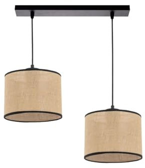 KAR LIGHTING Pendellampe | 2 flammige Pendelleuchte | Hängeleuchte aus Metall, Jute | Farbe: Schwarz/Beige, Fassung: E27 |Hängelampe für Wohn- und Bürobereiche