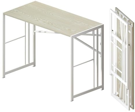 Lutown-Teen Klappbarer Computertisch 103 cm, Schreiben Gaming Computer Camping Schreibtisch, Keine Montage erforderlich Home Office Tisch, Natürlich und Weiß