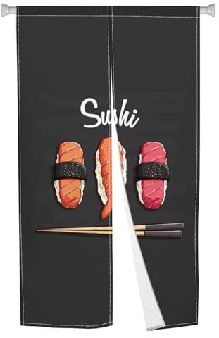 XMJJKUF Ukiyoe Traditioneller japanischer Noren-Türvorhang, Fensterbehandlung, Tapisserie, Baumwoll-Leinen, zum Aufhängen, Raumtrenner, Restaurant, Küche, Dekoration, 86,4 x 152,4 cm (Sushi-Essen,