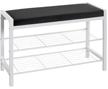 HAKU Möbel Schuhbank, schwarz, weiß, Metall, Samtgewebe - Maße: B 75 x H 50 x T 32 cm, Style: Modern