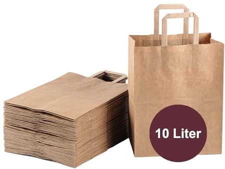 ZURAS® - 50 Stück Papiermülltüten 10l Biomüllbeutel mit Henkel für Biotonne aus Papier nassfeste & reißfeste Papiertüten
