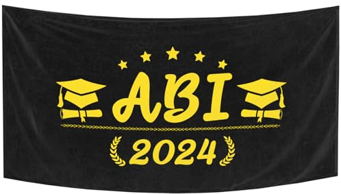 MONCAP 2024 Abi Strandtuch 160x80cm Abistrandtuch Schwarz Abitur Badetuch Baumwolle Abihandtuch Abi Strandlaken Handtuch 2024 ABI Geschenke für Abschlussfahrt Pool Strand Schwimmen