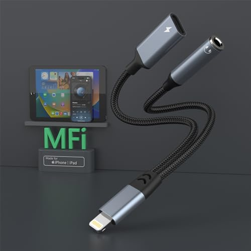 Adaptateur Lightning vers Prise Casque 3.5mm【Apple MFi Certified】 2 en 1 iPhone Aux Audio & Charge Adapter,iPhone Headphone Adapter Support Music+Charge+Mic+Control Compatible avec iPhone 14 13 12 11