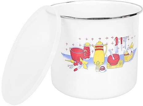 Hoement Retro Emaille Trinkbecher mit Deckel Große Teetasse Weiß Hitzebeständig und Robust für Tee Kaffee und Wasser zu Hause