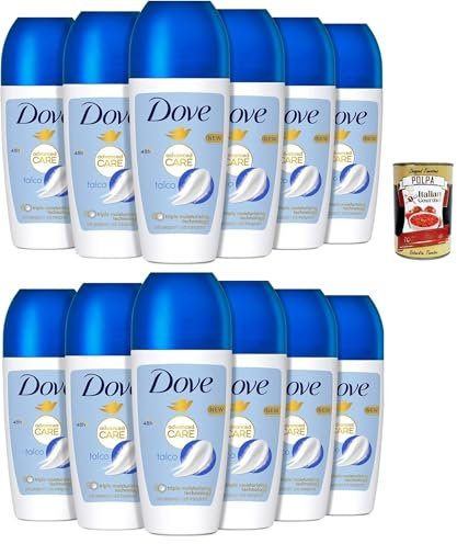 Dove, Deodorante Roll On Advanced Care Talco, Anti -transpiorant deodorant, delicate formula with triple moisturizing action, protection up to 48 hours, 12x 50ml + Italian Gourmet polpa 400g