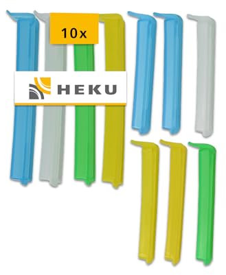 Heku Verschlussclips 10 Stück - Haushaltshelfer in Zwei praktischen Größen - luftdichte Tütenclips 5 Farben - Clips für Tüten extra Weite Öffnung