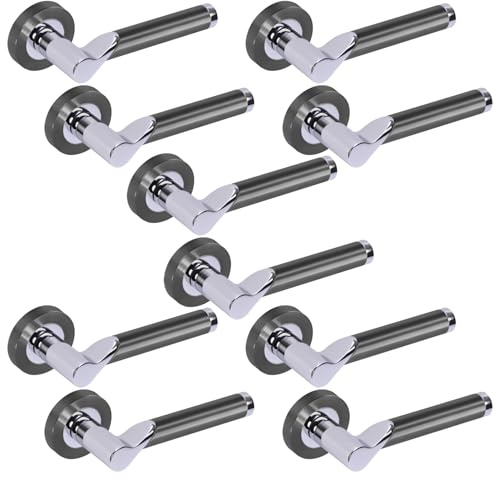 Hunta HANDLEZONE® 5 Sets Hydrus Premium Lever On Round Rose Door Handles, Internal Passage Latch Handles - Dual Finish Black Nickel/Polished Chrome