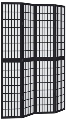 vidaXL Room Divider 4 Panels Black Solid Wood Paulownia