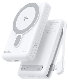 Batterie Externe pour Magsafe Certifié Qi2, 10000mAh Power Bank Charge Rapide 20W PD, Magnétique Induction Chargeur Portable sans Fil avec Câble et Support, Compatible avec iPhone 16 15 14 13 12