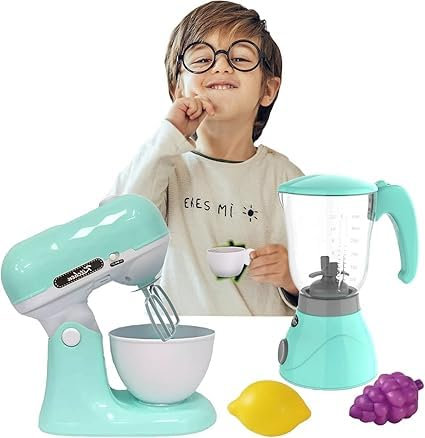 Sobebear Kids Juicer Toy Set and Dough Maker with Mixing Bowl, DIY Cooking Game with Fruits, Montessori Educational Pretend Play Kitchen for Boys & Girls Ages 3+ Years (Sky Blue)