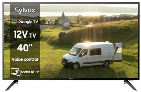 SYLVOX 40 Smart TV for Google TV, 1080P Small TV with Seismic Design, DVB-T2-S2, HiFi Speakers, Caravan TV Works with Google Assistant, App Store, Bluetooth, 12 TV for Motorhomes, Car, Home