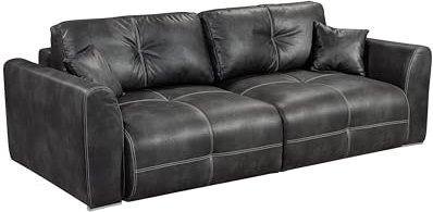 möbelando Schlafsofa >Dolan Lux.3DL< in Anthrazit, 245x85x115 cm, Microvelour, Bettkasten, Bonell- & Nosag-Federung, Lederoptik mit Kontrastnähten, teilmontiert, Liegefläche: 160 x 197 cm.