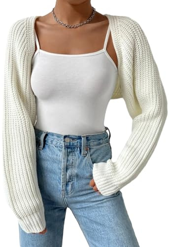 LYSINK Womens Cropped Knitted Shrugs Cardigan Long Sleeve Open Front Bolero Sweater Casual Vacation Outwear