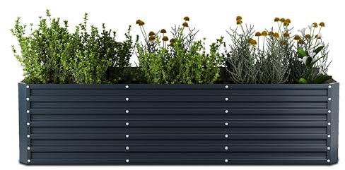 blumfeldt High Grow Straight Hochbeet, 1.440 L Rechteck Aus Galvalume-Stahl Für Blumen, Kräuter & Gemüse – Rostbeständig, Offene Bodenstruktur, Einfacher Aufbau