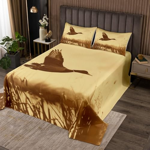 Loussiesd Fliegende Ente Tagesdecke 220x240cm Jagd Wildtiere für Kinder Mädchen Jungs Enten Jagd Bettüberwurf Natürliches rustikales Design Wohndecke