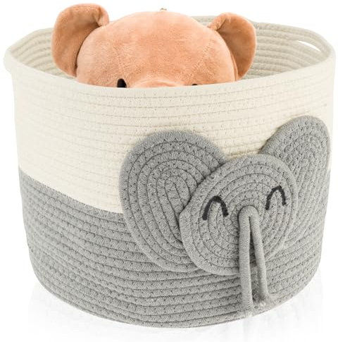 Woven Cotton Rope Storage Baskets,Toy Storage Organizer Bins for Kids,Round Baby Hamper for Toys, Books, Blanket,Laundry,Decorative Baskets for Home Bathroom Nursery(38X28CM)