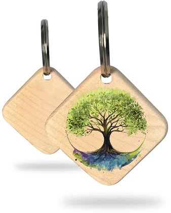 Rienco - Porte-clés arbre de vie en bois d'érable - cadeau original pour homme et femme - pendentif porte-bonheur et symbole d'amour, tons froids, Taille Unique